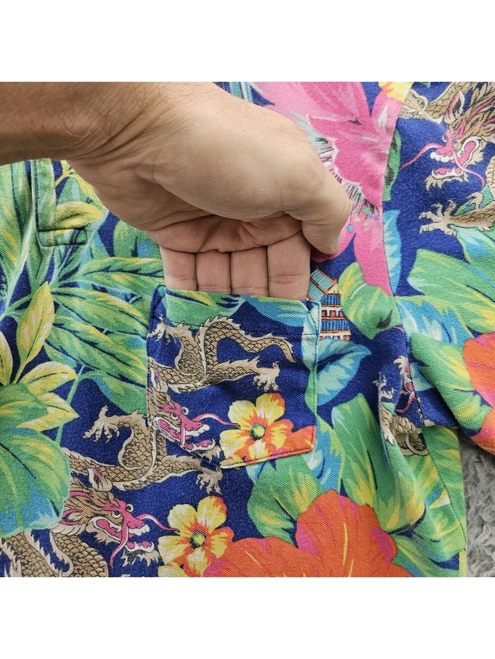 Polo Ralph Lauren Featherweight Mesh Hawaiian Polo Shirt Medium Dragons Asian